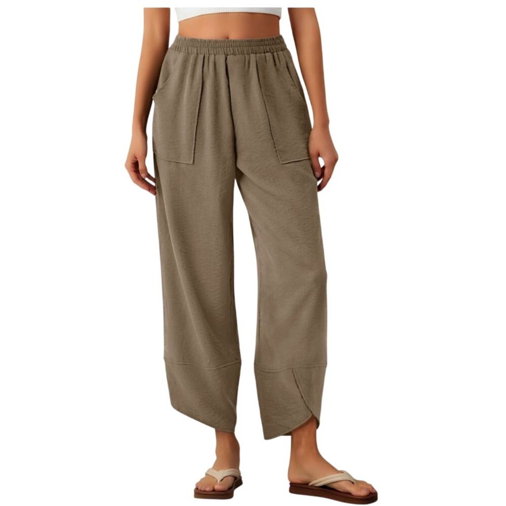 NWT ~ Women's Plus Size Tan Wide Leg Palazzo Pants Harem Trousers Pockets ~ 2X